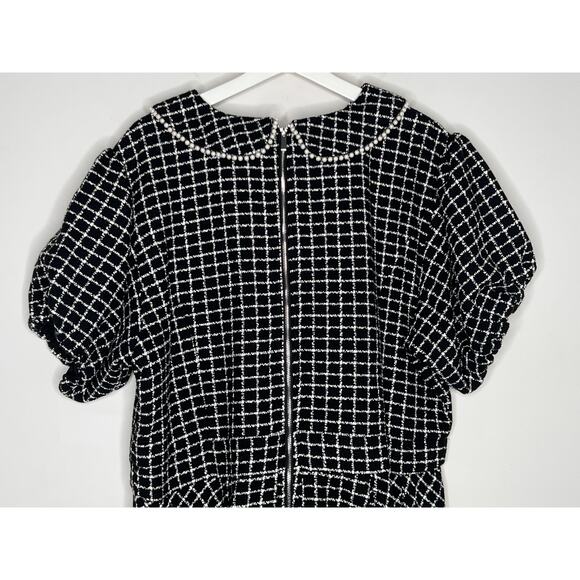 Ivy City Celine Check Puff Sleeve Fit & Flare Mini Dress Black/White Plus 2X NWT - Picture 14 of 16